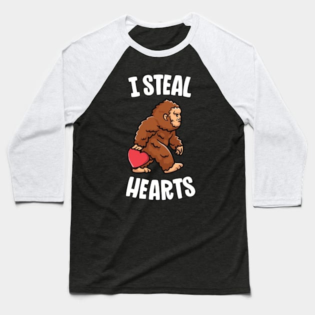 Bigfoot Valentines Day I Steal Hearts Funny Sasquatch Boys Baseball T-Shirt by 14thFloorApparel